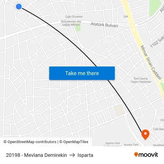 20198 - Mevlana Demirekin to Isparta map