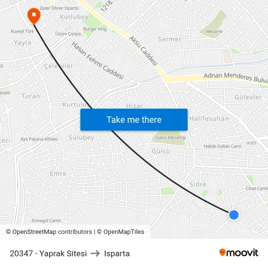 20347 - Yaprak Sitesi to Isparta map