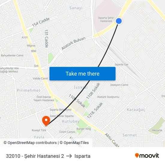 32010 - Şehir Hastanesi 2 to Isparta map