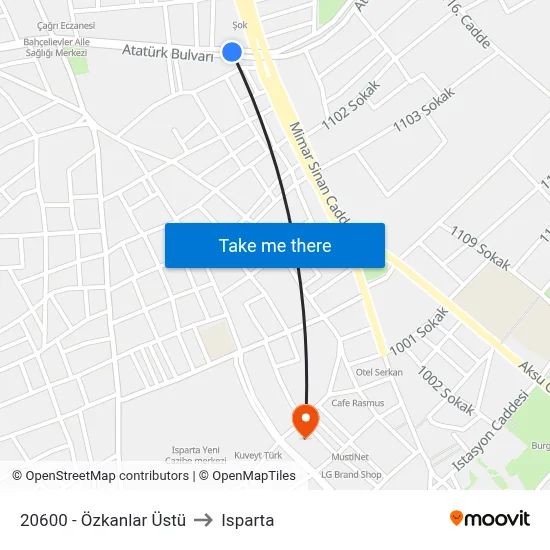 20600 - Özkanlar Üstü to Isparta map