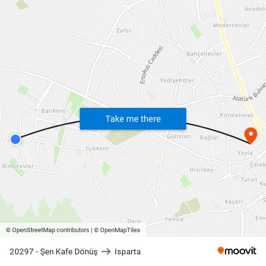 20297 - Şen Kafe Dönüş to Isparta map