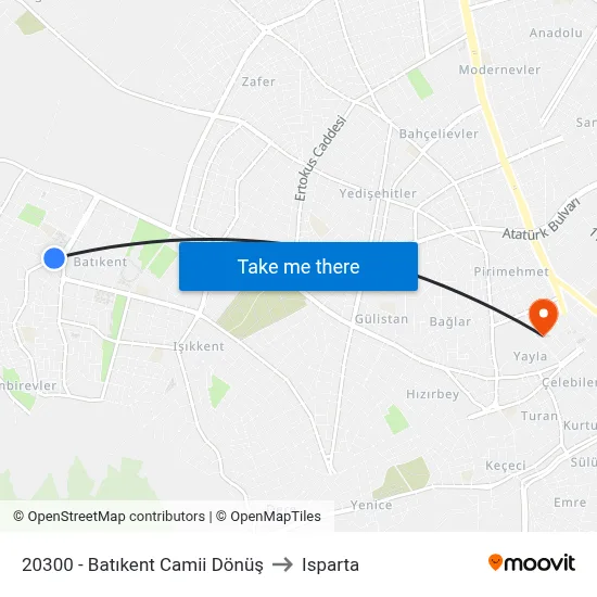 20300 - Batıkent Camii Dönüş to Isparta map