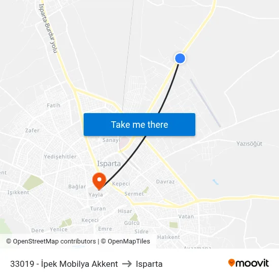 33019 - İpek Mobilya Akkent to Isparta map