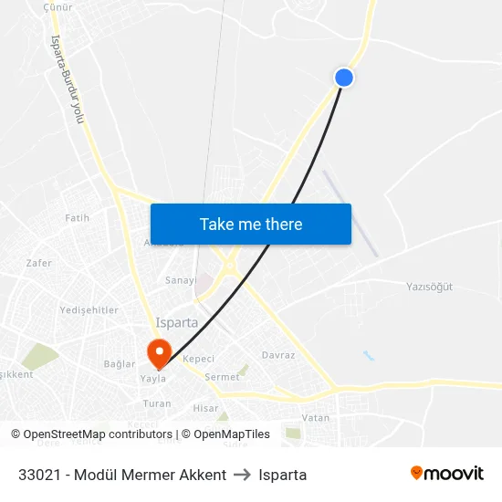 33021 - Modül Mermer Akkent to Isparta map
