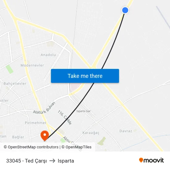 33045 - Ted Çarşı to Isparta map