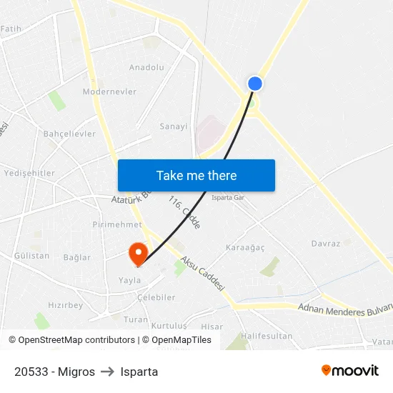 20533 - Migros to Isparta map