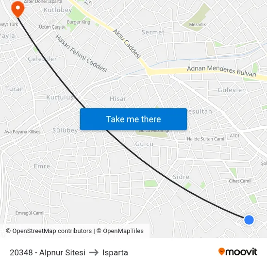 20348 - Alpnur Sitesi to Isparta map