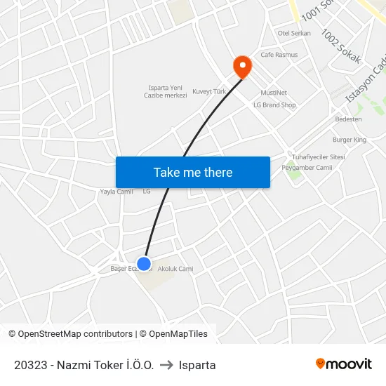 20323 - Nazmi Toker İ.Ö.O. to Isparta map