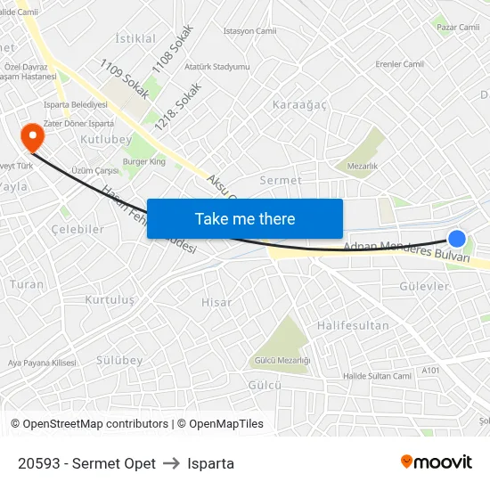 20593 - Sermet Opet to Isparta map