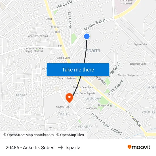 20485 - Askerlik Şubesi to Isparta map