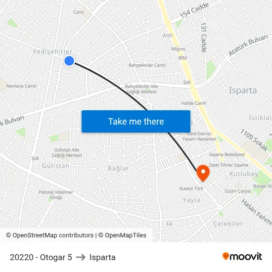 20220 - Otogar 5 to Isparta map