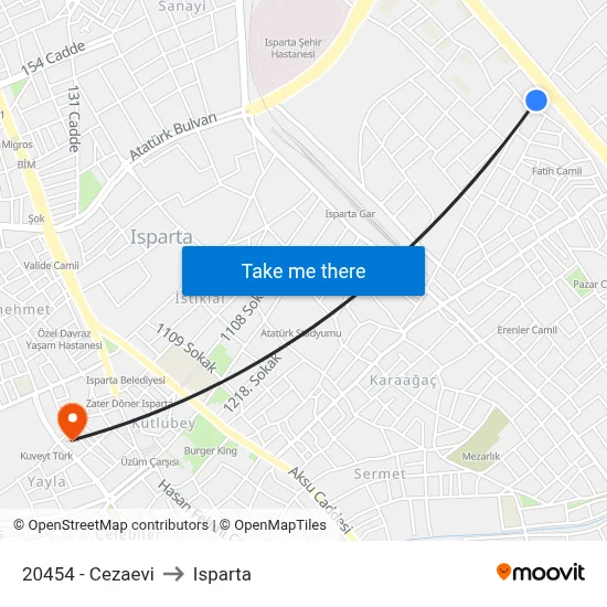 20454 - Cezaevi to Isparta map