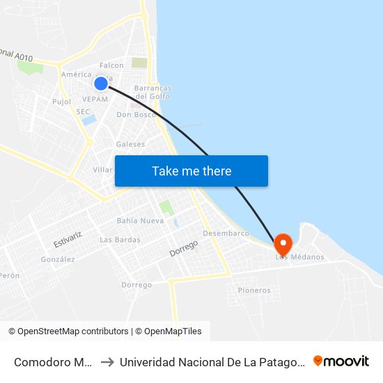 Comodoro Martín Rivadavia, 602 to Univeridad Nacional De La Patagonia San Juan Bosco - Sede Puerto Madryn map