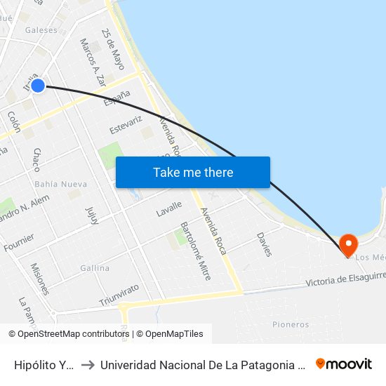 Hipólito Yrigoyen, 802 to Univeridad Nacional De La Patagonia San Juan Bosco - Sede Puerto Madryn map