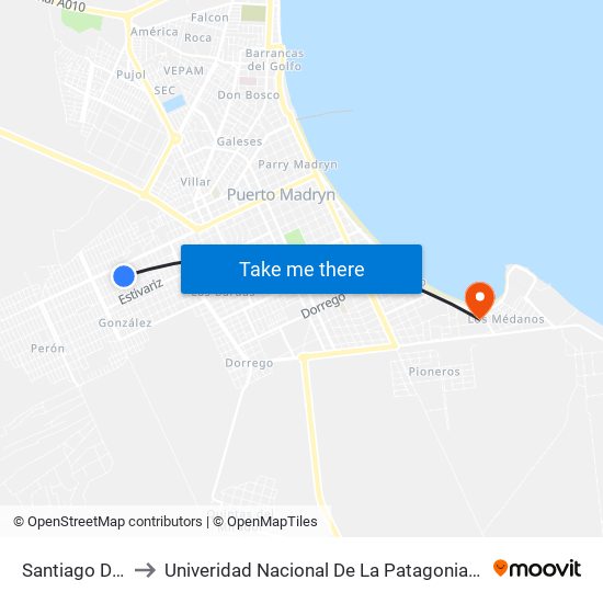 Santiago Del Estero, 727 to Univeridad Nacional De La Patagonia San Juan Bosco - Sede Puerto Madryn map