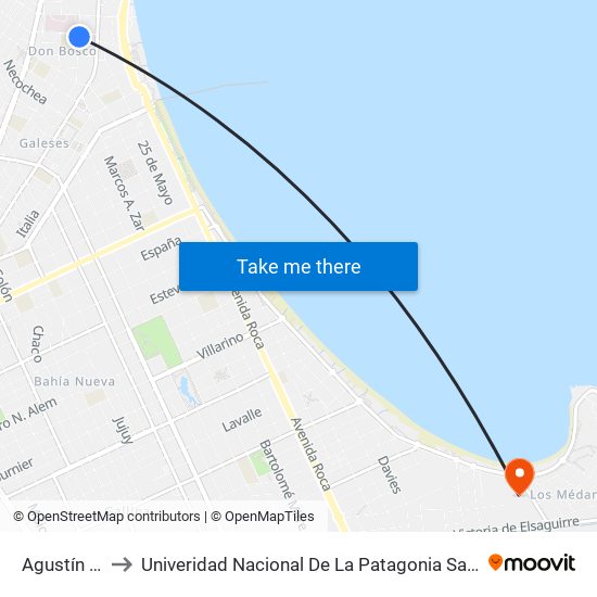 Agustín Pujol, 284 to Univeridad Nacional De La Patagonia San Juan Bosco - Sede Puerto Madryn map