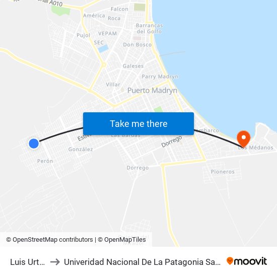 Luis Urtazun, 624 to Univeridad Nacional De La Patagonia San Juan Bosco - Sede Puerto Madryn map