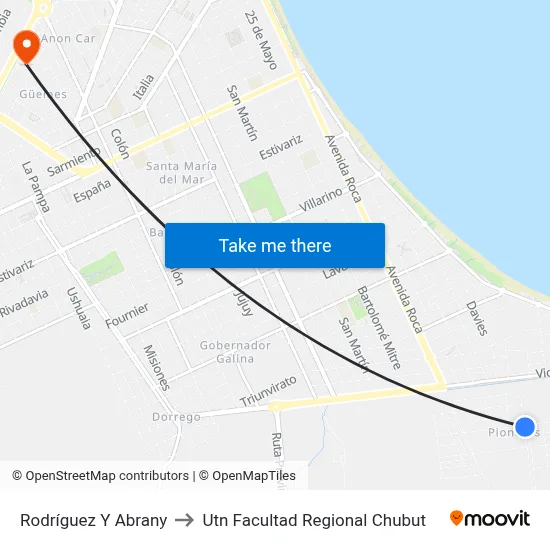 Rodríguez Y Abrany to Utn Facultad Regional Chubut map