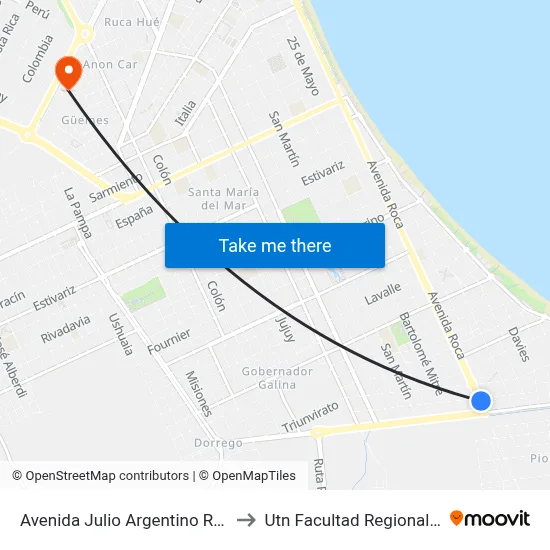 Avenida Julio Argentino Roca 2674 to Utn Facultad Regional Chubut map