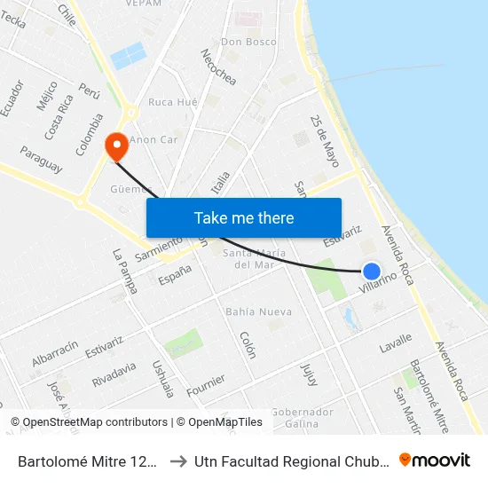 Bartolomé Mitre 1224 to Utn Facultad Regional Chubut map