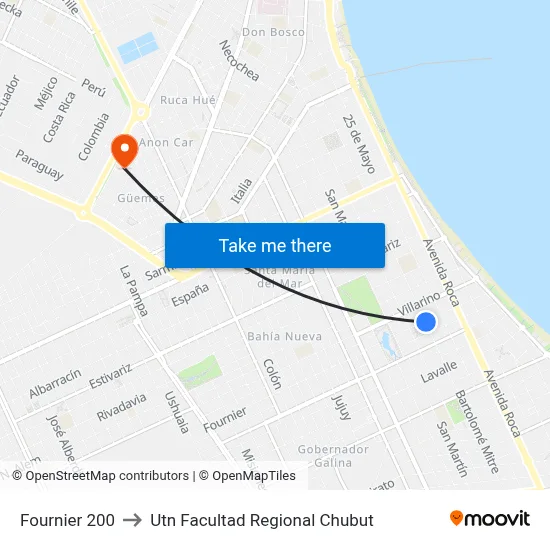 Fournier 200 to Utn Facultad Regional Chubut map
