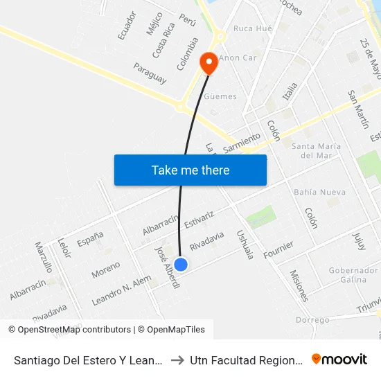 Santiago Del Estero Y Leandro N. Alem to Utn Facultad Regional Chubut map