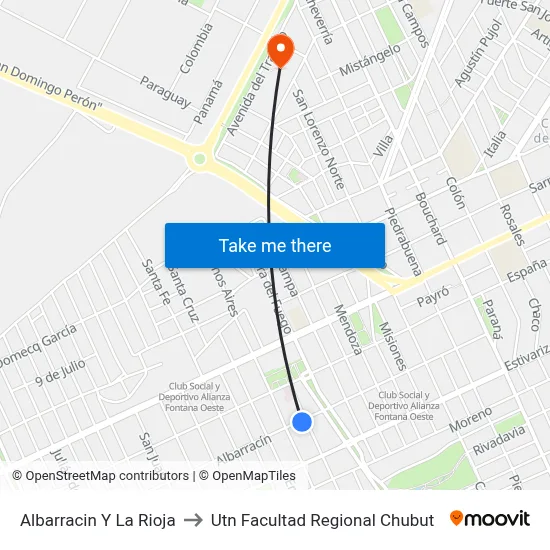 Albarracin Y La Rioja to Utn Facultad Regional Chubut map