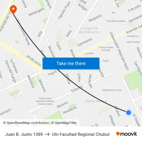 Juan B. Justo 1389 to Utn Facultad Regional Chubut map