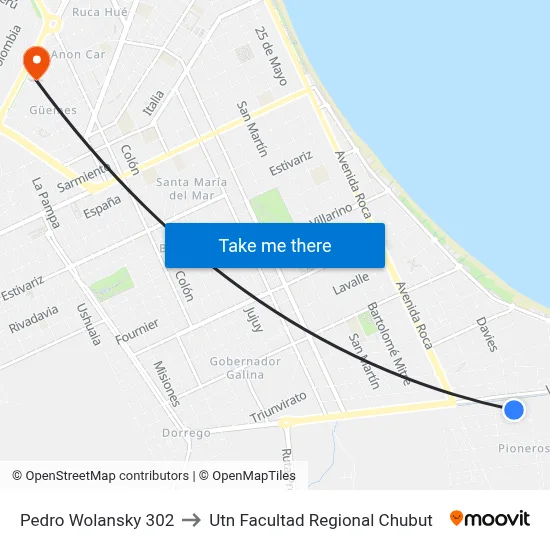 Pedro Wolansky 302 to Utn Facultad Regional Chubut map