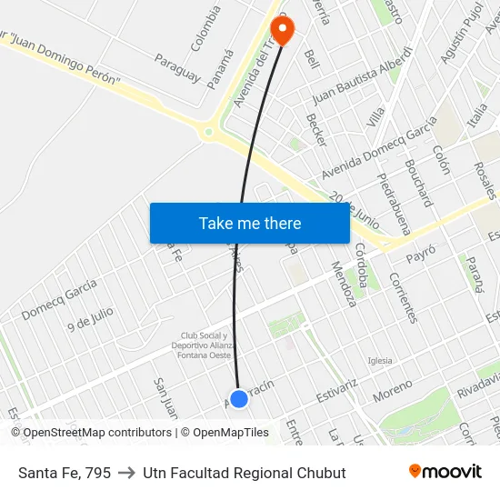 Santa Fe, 795 to Utn Facultad Regional Chubut map