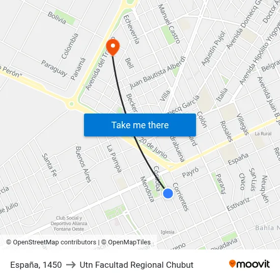 España, 1450 to Utn Facultad Regional Chubut map