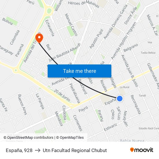 España, 928 to Utn Facultad Regional Chubut map