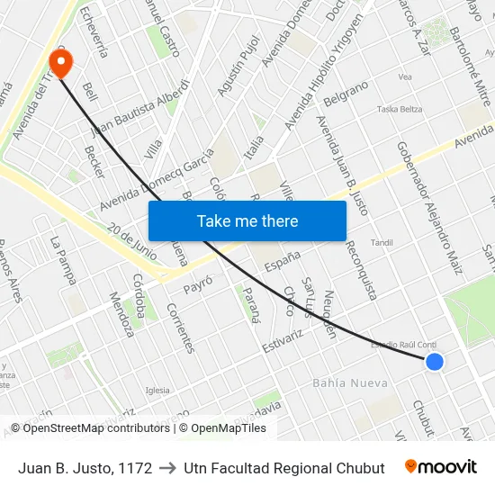 Juan B. Justo, 1172 to Utn Facultad Regional Chubut map