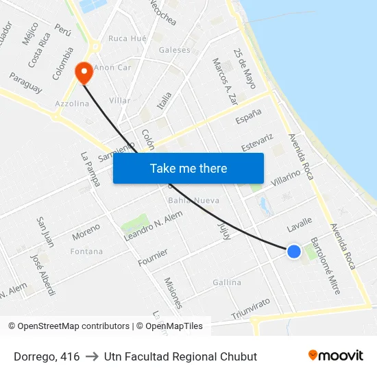 Dorrego, 416 to Utn Facultad Regional Chubut map