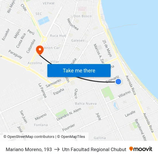 Mariano Moreno, 193 to Utn Facultad Regional Chubut map