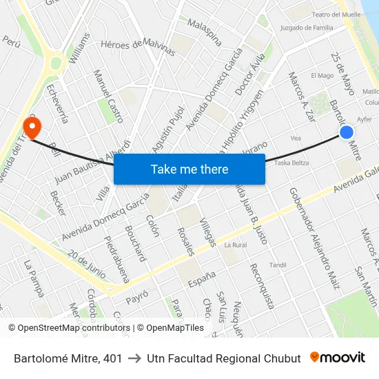 Bartolomé Mitre, 401 to Utn Facultad Regional Chubut map