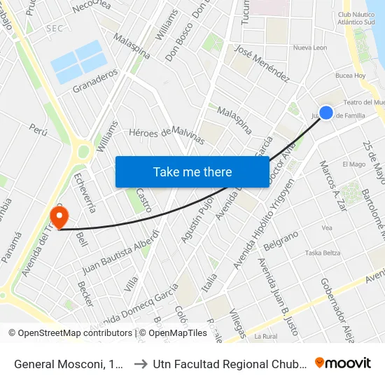 General Mosconi, 100 to Utn Facultad Regional Chubut map