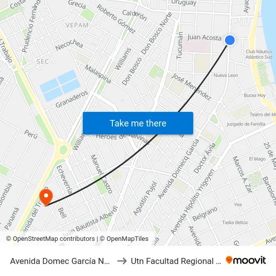 Avenida Domec García Norte, 239 to Utn Facultad Regional Chubut map