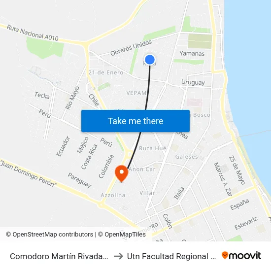 Comodoro Martín Rivadavia, 750 to Utn Facultad Regional Chubut map