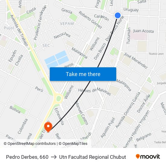 Pedro Derbes, 660 to Utn Facultad Regional Chubut map