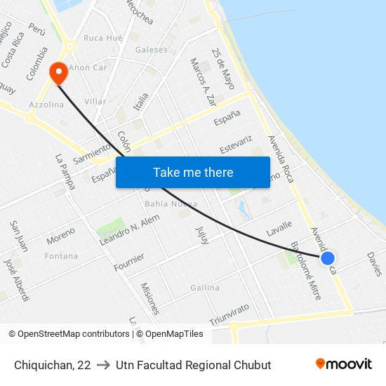 Chiquichan, 22 to Utn Facultad Regional Chubut map