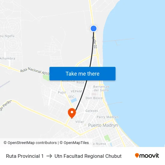 Ruta Provincial 1 to Utn Facultad Regional Chubut map