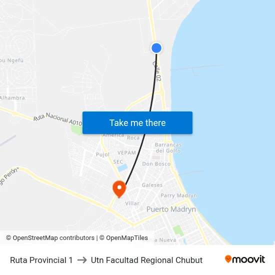 Ruta Provincial 1 to Utn Facultad Regional Chubut map