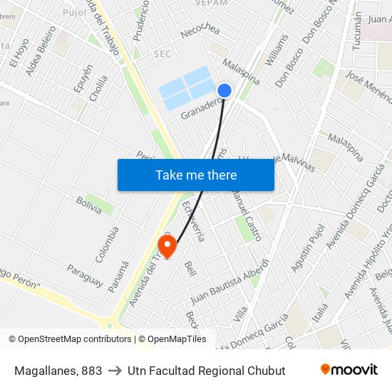 Magallanes, 883 to Utn Facultad Regional Chubut map