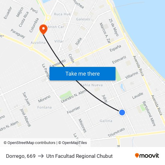 Dorrego, 669 to Utn Facultad Regional Chubut map