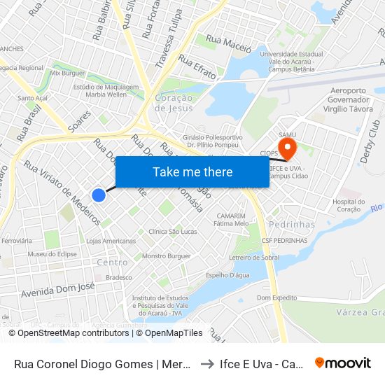 Rua Coronel Diogo Gomes | Mercado Central - Centro to Ifce E Uva - Campus Cidao map