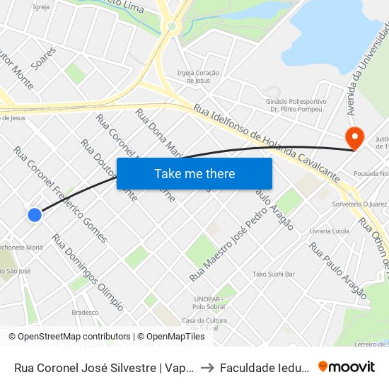 Rua Coronel José Silvestre | Vapt Vupt to Faculdade Ieducare map