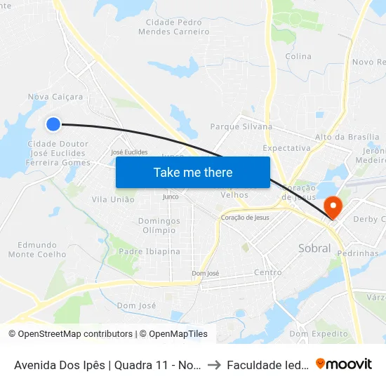 Avenida Dos Ipês | Quadra 11 - Nova Caiçara to Faculdade Ieducare map