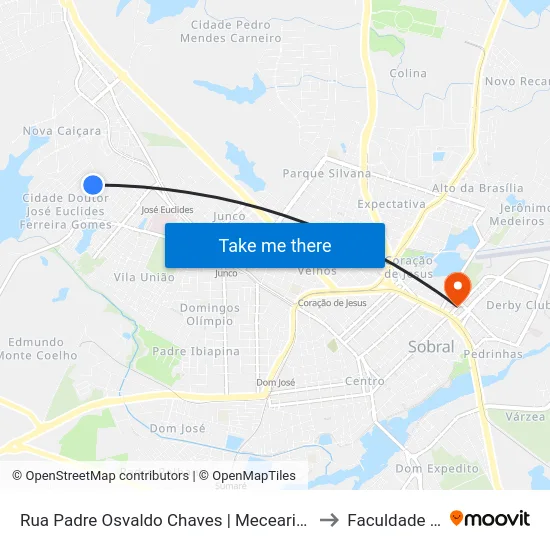 Rua Padre Osvaldo Chaves | Mecearia Aguiar - José Euclides to Faculdade Ieducare map
