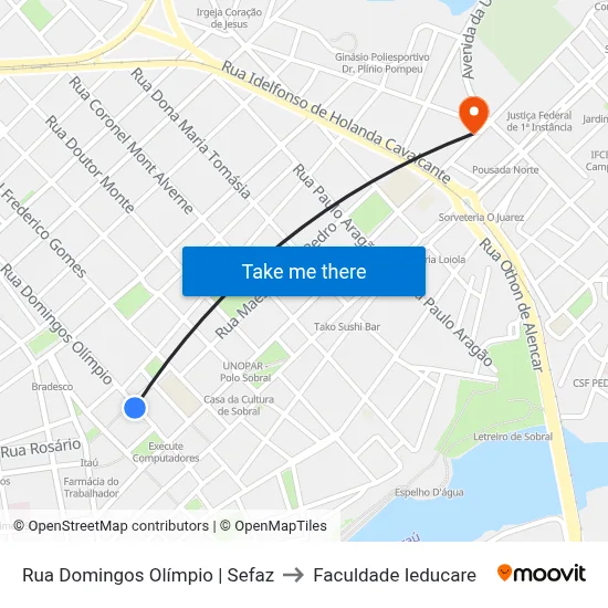 Rua Domingos Olímpio | Sefaz to Faculdade Ieducare map